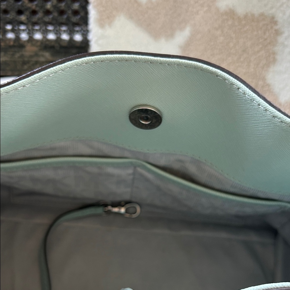 Michael Kors Mint Green Leather Satchel with Silver Hardware - Picture 6 of 12